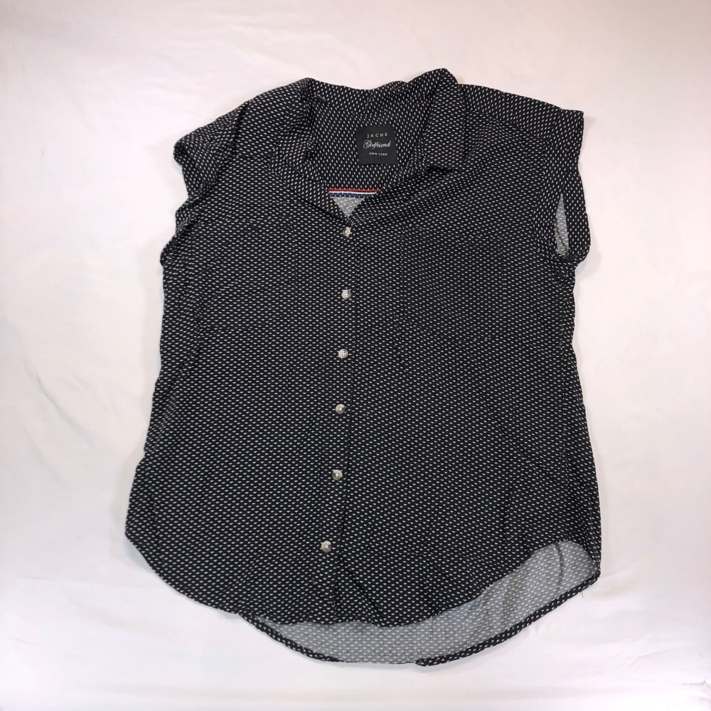 Jachs Girlfriend Black White Micro Print Rayon Sleeveless Button Down Top M